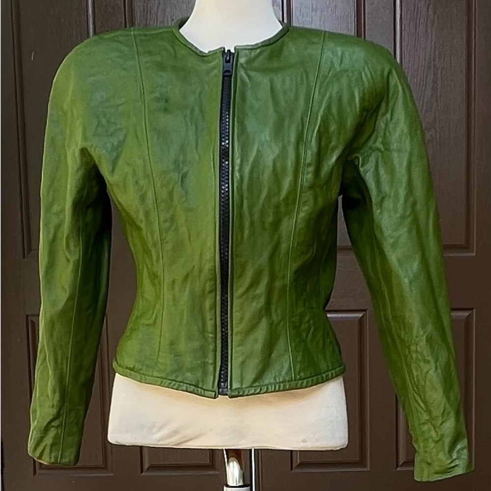 Vakko green leather vintage jacket